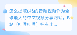 怎么提取b站的音频视频