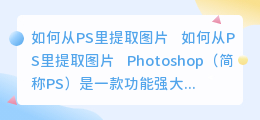 ps里的图片怎么提取出来