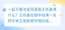 一起又看流星雨里面王栎鑫演什么？