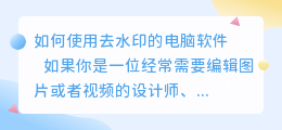 去水印的电脑软件