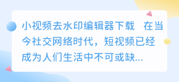 小视频去水印编辑器下载