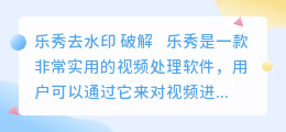 乐秀去水印 破解