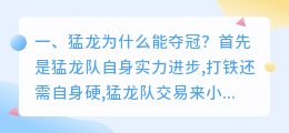猛龙夺冠解析图片视频 猛龙夺冠对手是谁?