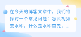 怎么视频去水印