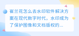 崔兰花怎么去水印软件