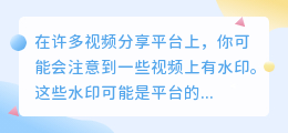 视频的水印怎么去
