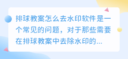 排球教案怎么去水印软件