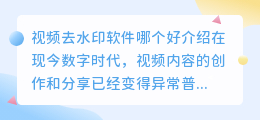 视频去水印软件哪个好