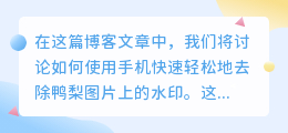 鸭梨图片去水印教程手机