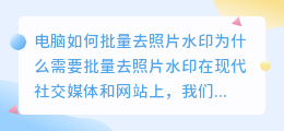 电脑如何批量去照片水印