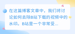 b站下载的视频怎么去水印