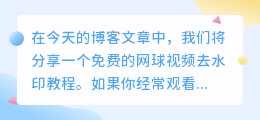 网球视频去水印教程免费