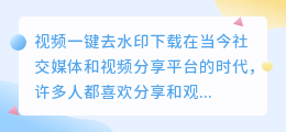 视频一键去水印下载