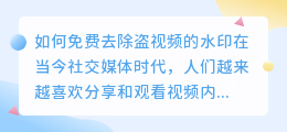 盗视频怎么去水印免费