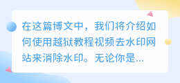 越狱教程视频去水印网站