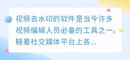 视频去水印的软件