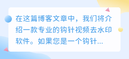 钩针视频去水印软件推荐