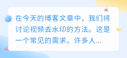 视频去水印的方法