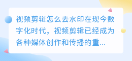 视频剪辑怎么去水印