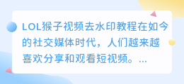 LOL猴子视频去水印教程