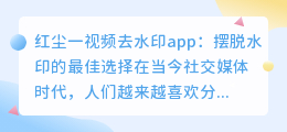 红尘一视频去水印app