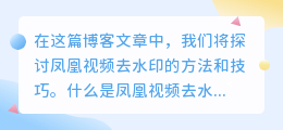 凤凰视频去水印