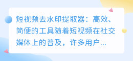 短视频去水印提取器