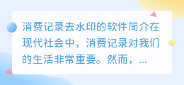 消费记录去水印的软件