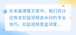 扣篮视频去水印