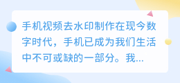 手机视频去水印制作