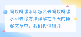蚂蚁呀嘿水印怎么去