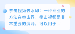拳击视频去水印