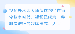 视频去水印大师保存路径