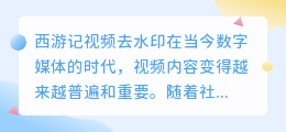 西游记视频去水印