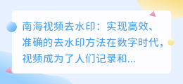 南海视频去水印