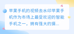 苹果手机的视频去水印