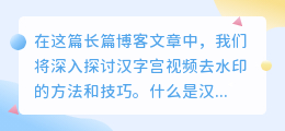 汉字宫视频去水印