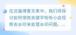 哈哈小店视频去水印