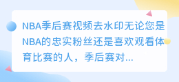 NBA季后赛视频去水印