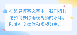 雨夜视频去水印