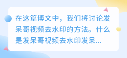 发呆哥视频去水印