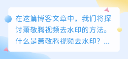 萧敬腾视频去水印