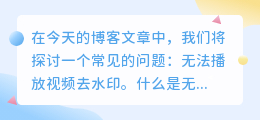 无法播放视频去水印