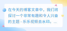 乐乐视频去水印