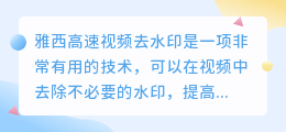 雅西高速视频去水印