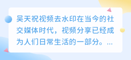 吴天祝视频去水印