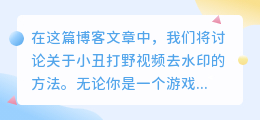 小丑打野视频去水印