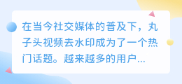 丸子头视频去水印