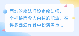 西幻的魔法师设定