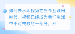 如何去水印视频